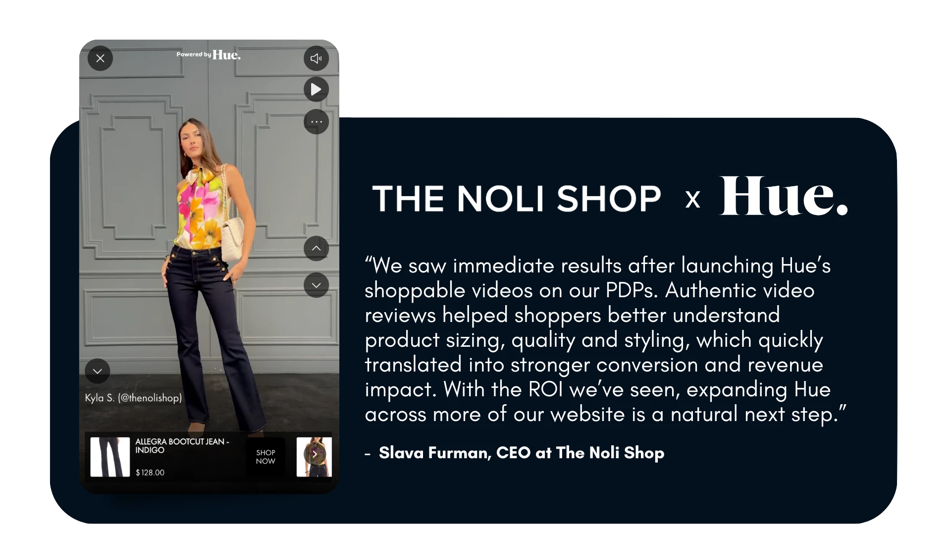 The Noli Shop x Hue quote card featuring CEO Slava Furman