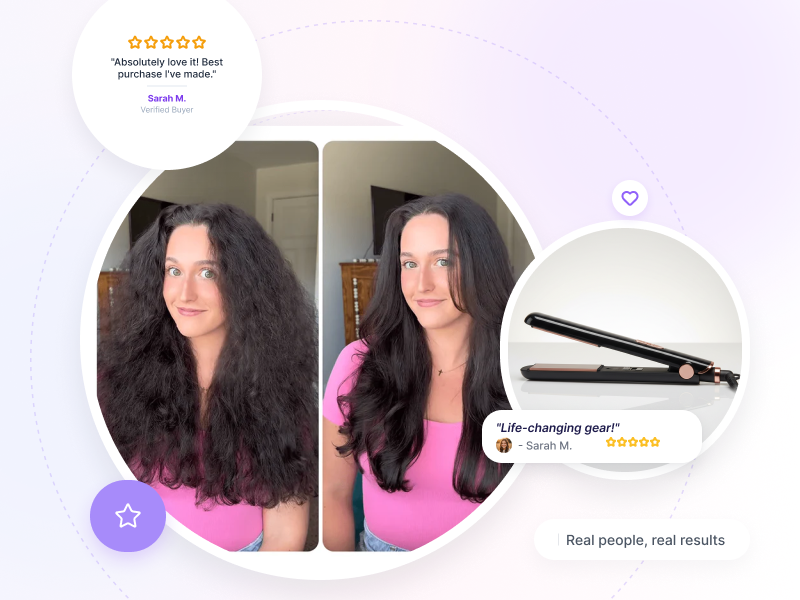 Verified buyer before-and-after results with star ratings and photo reviews