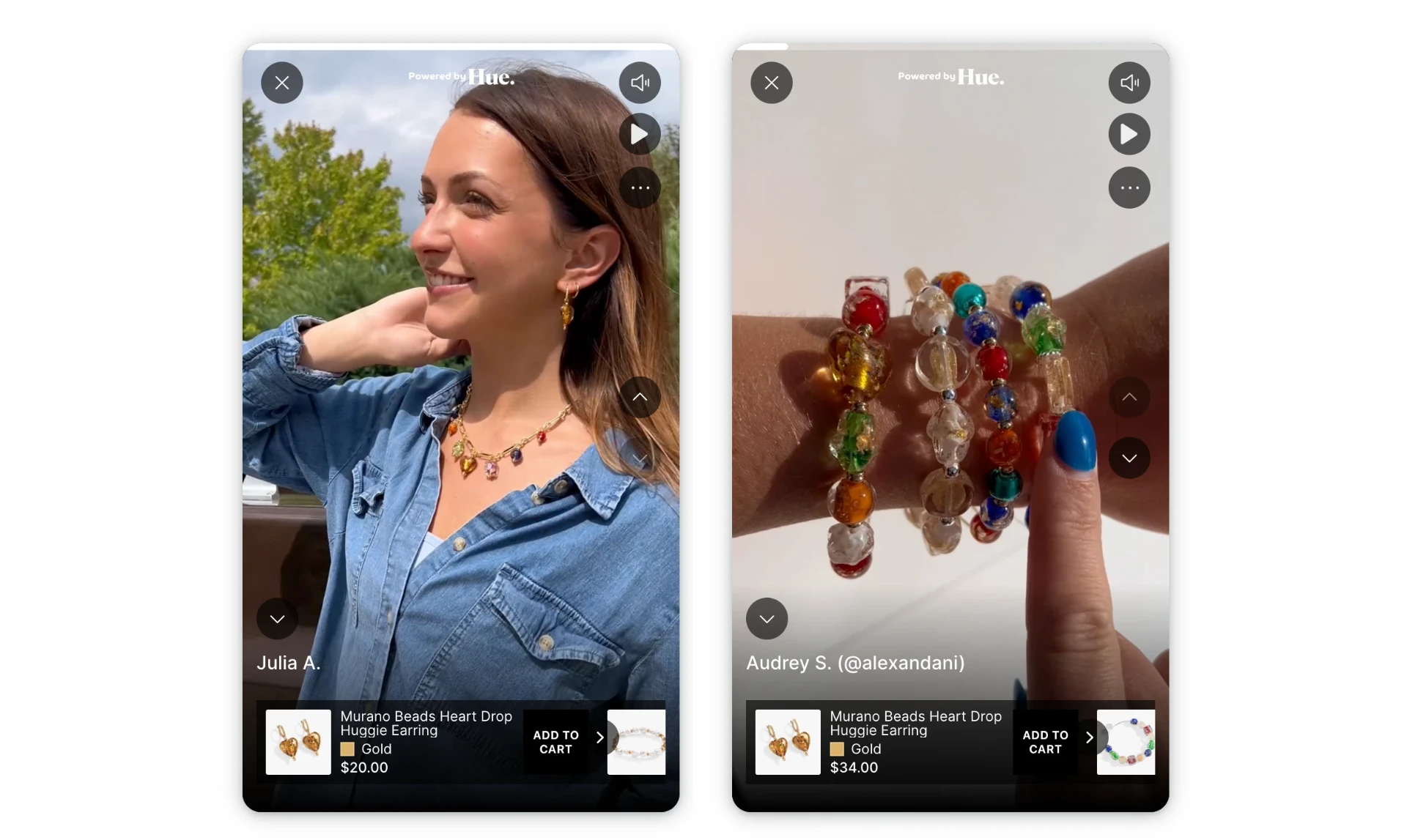 Hue Shoppable Video on Alex + Ani PDP