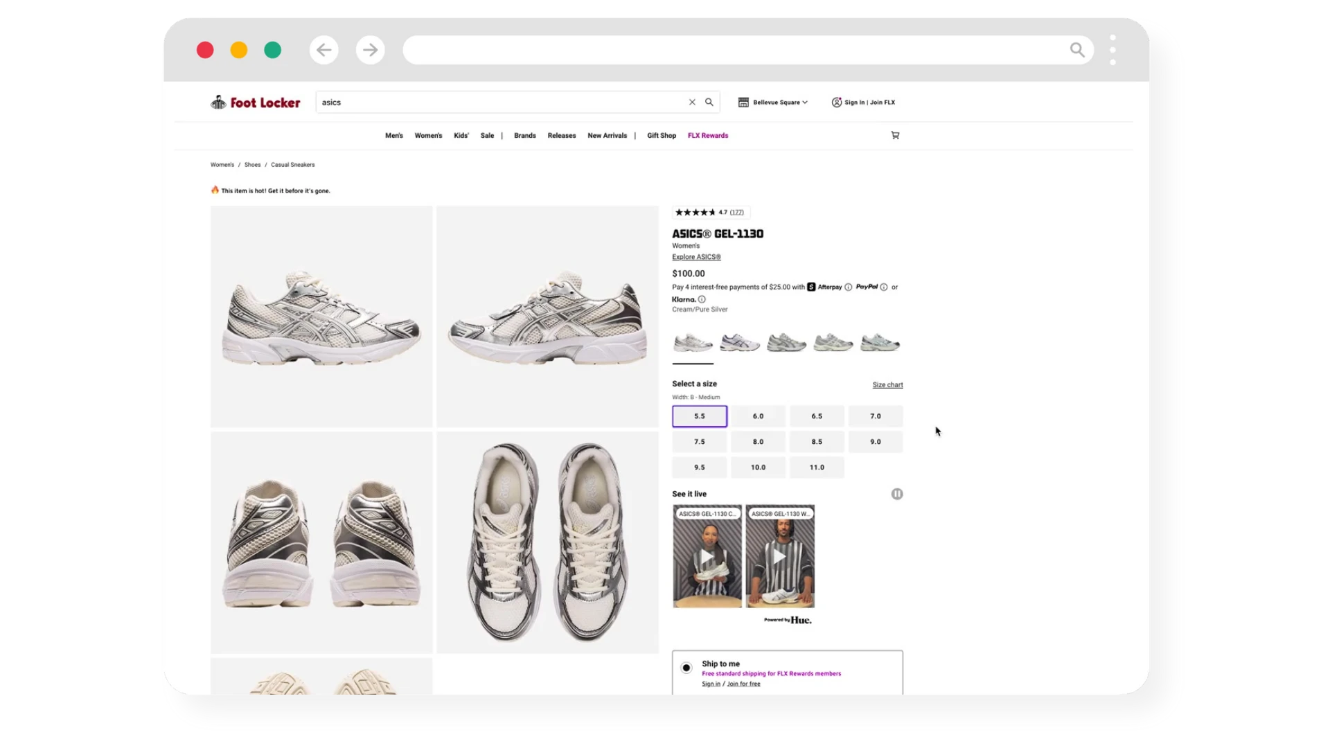 Hue See it live videos on the Foot Locker ASICS GEL-1130 product page